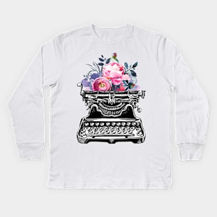 Vintage typewriter, watercolor flowers, flowers, watercolor, writer gift, writer, type, typewriter Kids Long Sleeve T-Shirt